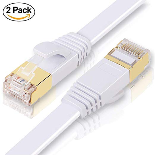 ULTRICS Network Cable 1M (2 Pack), High Speed 10Gbps Internet Lead, Flat RJ45 Cat7 Ethernet Gold Plated Plug STP Wires, LAN Patch Cord Compatible with PS4, Xbox, Router, Modem, Switch, PC - White