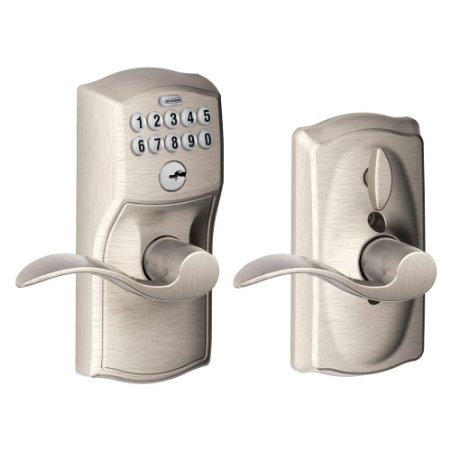 Schlage FE595 CAM 619 ACC Camelot Keypad Entry with Flex-Lock and Accent Levers Satin Nickel