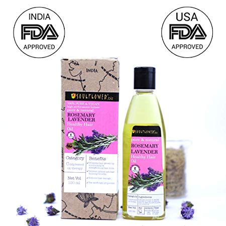 Soulflower Pure and Natural Rosemary Lavender Healthy Hair Oil 100% Pure and Vegan ( 120 ml )