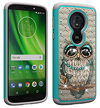 NVWA for Motorola Moto G6 Play Case,Moto G6 Forge case [ Heavy Duty ] Tough Dual Layer 2 in 1 Rugged Rubber Hybrid Hard Plastic Soft TPU Impact Back Protective Cover Coloured Drawing Diamond Gray Owl