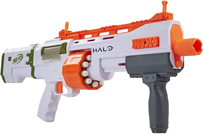 NERF Halo Bulldog SG Dart Blaster -- Pump-Action, Rotating 10-Dart Drum, Tactical Rails, 10 Official Elite Darts, Skin Unlock Code