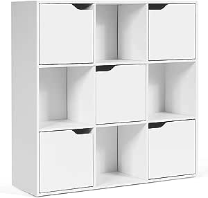 COSTWAY Bücherregal mit 5 Türen und 9 Fächern, Standregal, Büroregal freistehend, Aufbewahrungsregal für Wohnzimmer, Schlafzimmer, 90 x 29 x 90 cm, Weiß