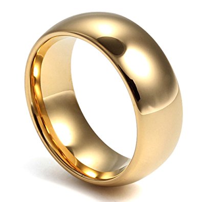 Mens Classical Tungsten Ring for Promise Engagement Plain Wedding Band Ring,Gold,8mm Width