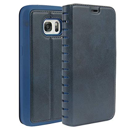 MTRONX for Samsung Galaxy S7 Case, Magnetic Closure Kickstand Card Slot Flip Case Cover, Slim Magnet Vintage Classic Stand Design, PU Leather Soft TPU Wallet Case -Blue(MB-BU)