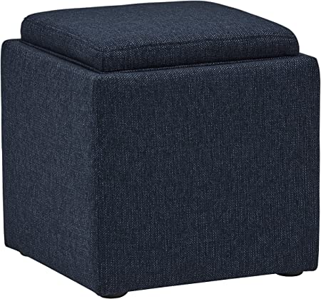 Amazon Brand - Rivet Ross Tweed Lift-Top Storage Ottoman/Footstool with inner tray, 45 x 45 x 46cm, Navy Blue