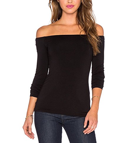Womens Off The Shoulder Long Sleeve Slim Fit Sexy Blouse Tops Shirt for Clubbing
