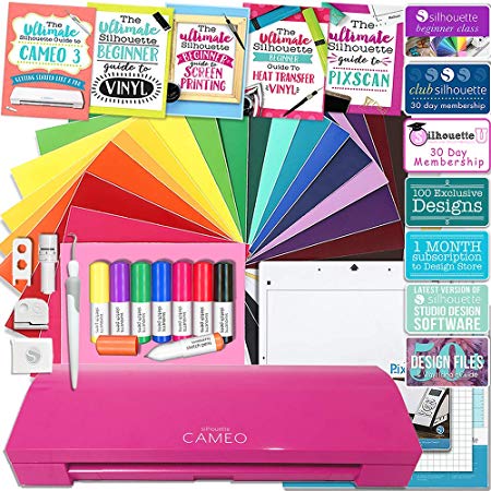 Silhouette Cameo 3 Glitter Pink Edition Bluetooth Educational Bundle Oracal Vinyl, Guides, Class, Membership and More