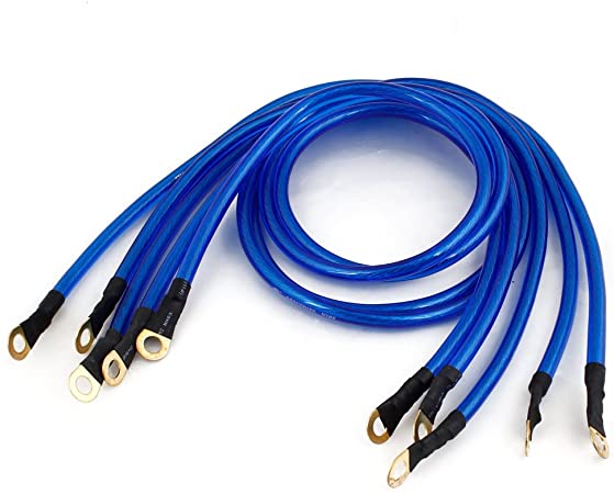 uxcell 5 in 1 Blue Plastic Surface Car Battery Grounding Wiring Cable Kit