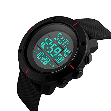 Men's Sports Digital Watch with Military 50M Waterproof,Electronic LED Army Simple Watch with Back Light and Silicone Strap,Stopwatch,Alarm-Black