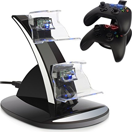 Xbox One Docking Station, CBSKY® Xbox One, Xbox One S Charging Dock, Dual Controller Charger Kit for Xbox One, One S Console w LED Light, Black