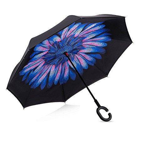 Tooge Inverted Rain Windproof Umbrella with Creative Reverse Design for Women and Men Car Driver - Double Layer and Self-Standing UV Travel Umbrella(Purple)