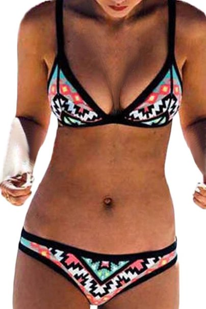 Dearlovers Women 2pcs Geometric Print Padded Swimsuit Bikini Swimwear