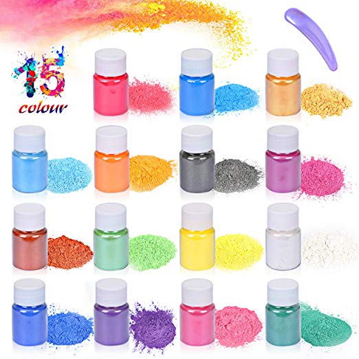 Epoxy Resin Dye,Mica Powder,Pigments Powder,Soap Dye,for Slime Coloring,Bath Bomb Dye,Eyeshadow and Lips Makeup Dye Bright Nail Art Candles Colorants Etc (15 Colors 10g/0.35oz Each)