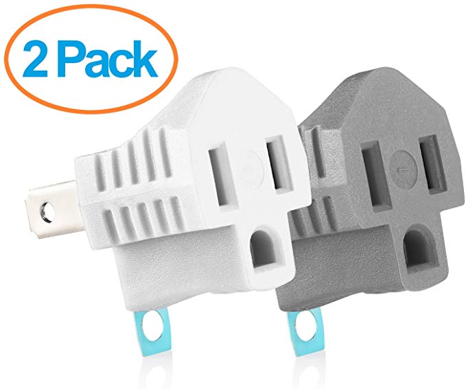 Yubi Power Grounding Adapter Plug - Grounded Outlet Adapter - 2 Prong to 3 Prong Adapter - 2 piece - Gray/White