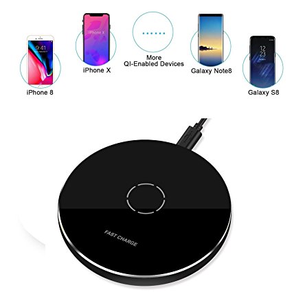 Fast Wireless Charger Ultra-Thin Mini Portable Qi Wireless Charging Pad for iPhone 8/ X, Samsung Galaxy Galaxy Note 8/ S8 /S7 / S7 Edge / S6 / S6 Edge / S6 Edge Plus / Galaxy (WC02)
