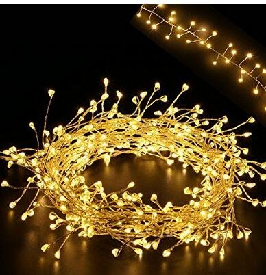 5.5Ft Cluster Lights, LED Fairy Starry Candleholder Wreath Garland String Lights,160LEDs on Extra Thin Silver Copper Wire String w/UL Listed Adaptor, Warm White Moon Lights