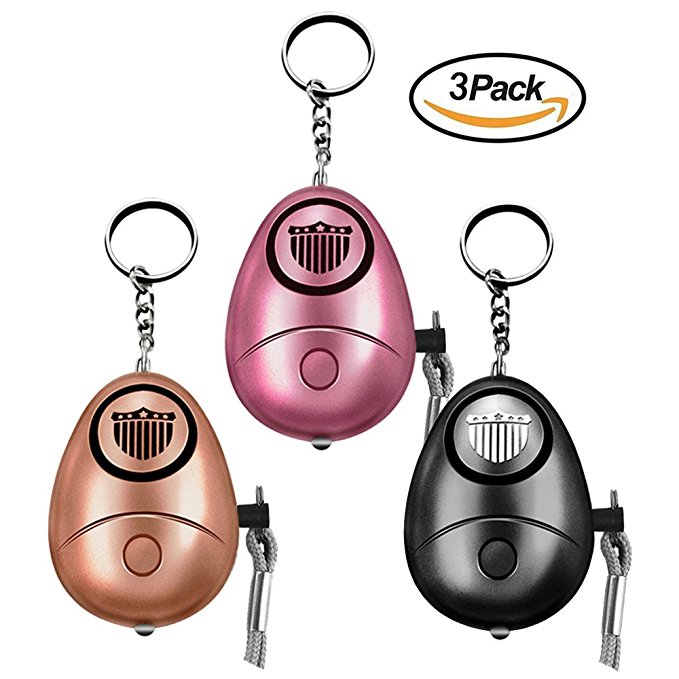 Safesound Personal Alarm Keychain, Urgod 3 Pack 130 dB Emergency Self-Defense Security Alarms with LED Light as Bag Decoration , for Women Kids Girls Student Elderly and Night Workers
