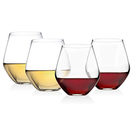 Godinger Wine Glasses, Stemless Goblet Beverage Cups, European Made - 18oz, SET OF 4