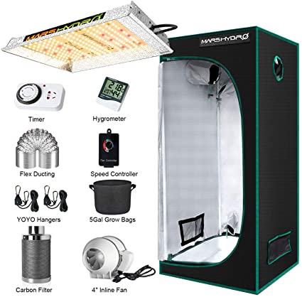 MARS HYDRO Grow Tent Kit Complete TS600W LED Grow Light 2x2ft Full Spectrum 24"x24"x55" Hydroponics Grow Tent 1680D Canvas with 4” Ventilation Kit for Grow House Grow Setup Kit