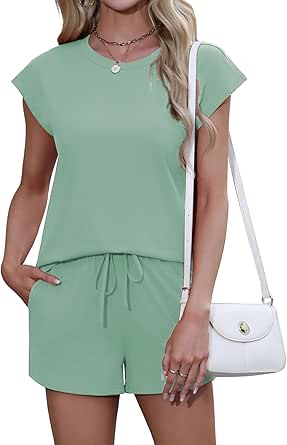 Ekouaer Lounge Sets For Women Cotton Pajamas for Women Set 2 Piece Cap Sleeve Pjs Shorts Set S-XXL