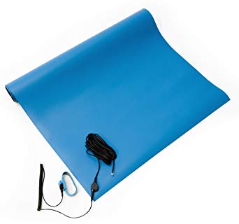Bertech Rubber ESD Soldering Mat Kit with a Wrist Strap and Grounding Cord, 18" Wide x 24" Long, Blue