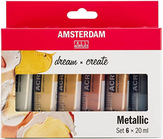 Royal Talens Amsterdam Standard Series Acrylic Color, 20ml Tubes, Set of 6 Metallic Colors (17820501)