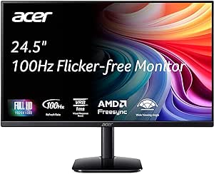 Acer KB252Q E0bi 24.5" IPS Full HD (1920 x 1080) Zero-Frame Gaming Office Monitor AMD FreeSync Technology Up to 100Hz Refresh 1ms (VRB) Low Blue Light Tilt HDMI & VGA Ports