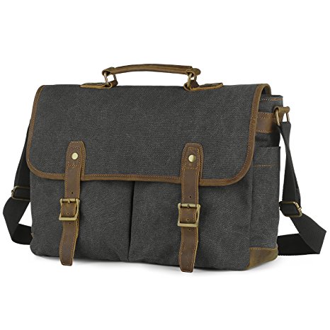 SMRITI 16-Inch Laptop Messenger Bag Canvas Crossbody Shoulder Bag - Dark Grey