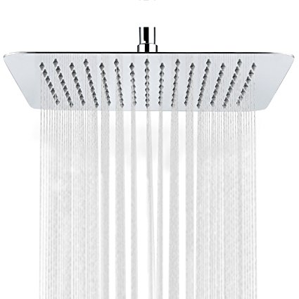 SR SUN RISE 10 Inch Square Rain Shower Head Water Saving Fixed Mounted With Swivel Joint Ultra Thin Stainless Steel Polished Chrome