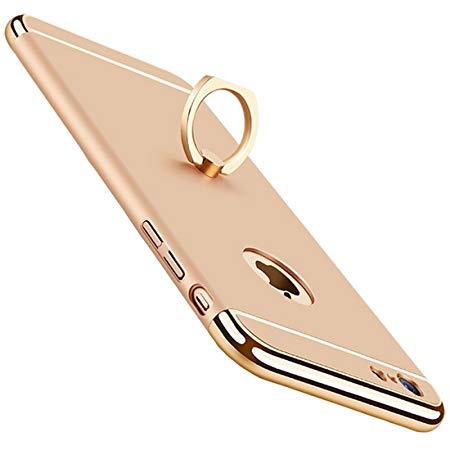 AIsoar Compatible/Replacement fit iPhone 6 6S / 6 Plus 6S Plus Case, Ultra Slim 3 in 1 Scratch-Resistant Shockproof Ring Holder Full Protective Kickstand Bumper Cover (Gold, iPhone 6 6S)