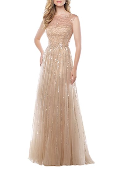 Ikerenwedding Women's Sequins Applique Straps Floor-Length Bridemaid Prom Dress
