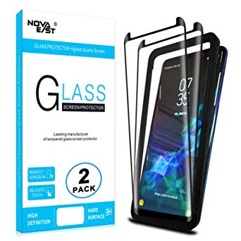Novaeast Screen Protector for Samsung Galaxy S9 Plus, 3D Curved Full Coverage Tempered Glass with Easy Install Frame, Case Friendly, Lifetime Replacement, 2 Pack