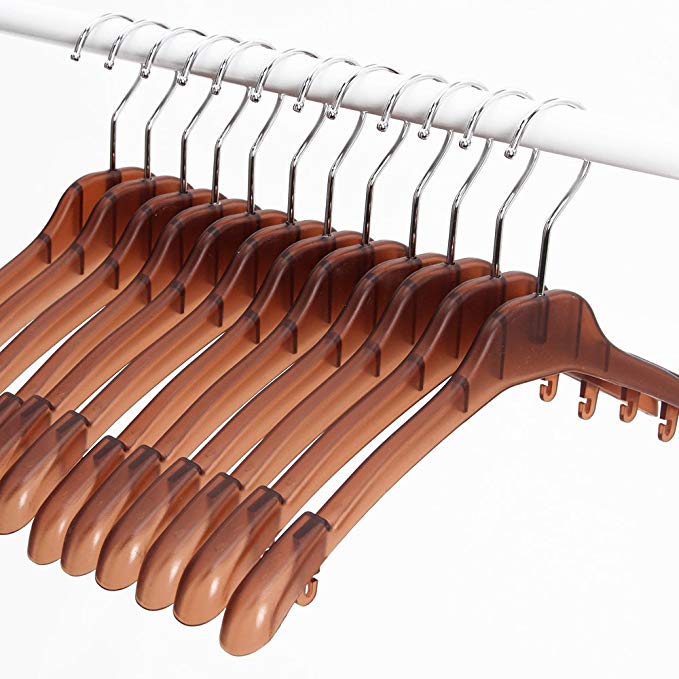 MR. SIGA Deluxe Non-slip Durable Shirt Hangers with Notched Shoulders & Swivel Hooks, Translucent Brown, Pack of 12, Width: 37.5cm