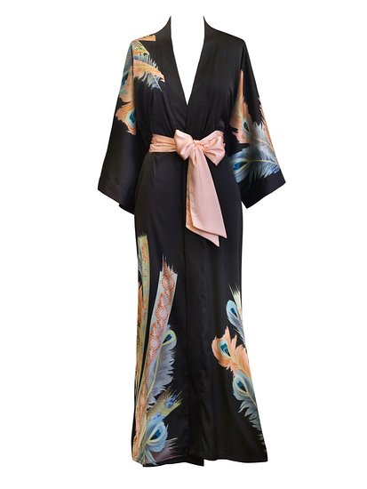 Old Shanghai Women's Kimono Robe Long - Watercolor Floral