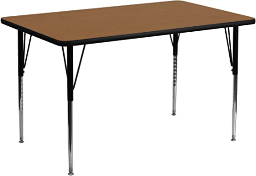 Flash Furniture 24''W x 48''L Rectangular Oak Thermal Laminate Activity Table - Standard Height Adjustable Legs