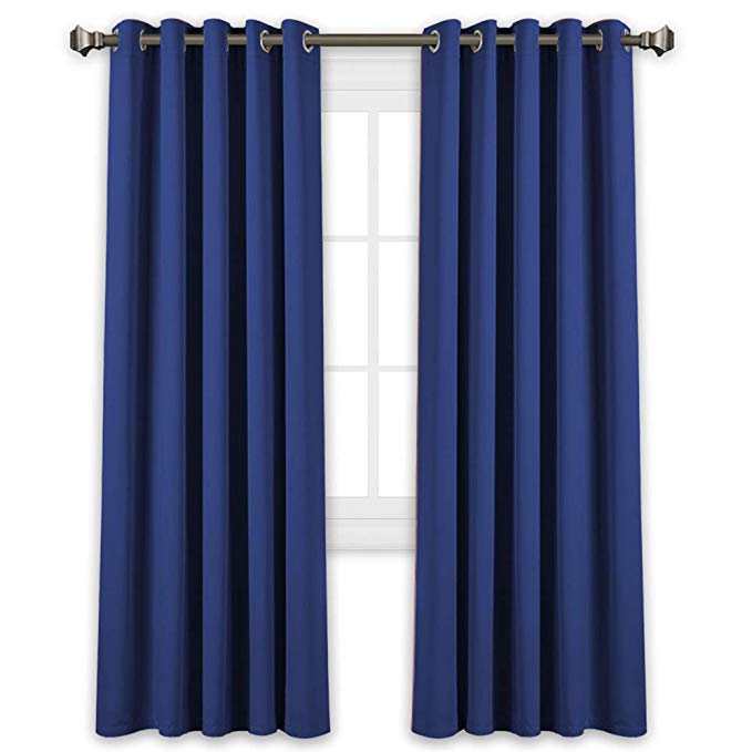 PONY DANCE Blackout Window Curtains - Sunlights Insulated Privacy Protected Window Treatments Curtain Panels for Home Bedroom Large Windows, 2 Pcs, 66" Width by 90" Depth, Navy Blue