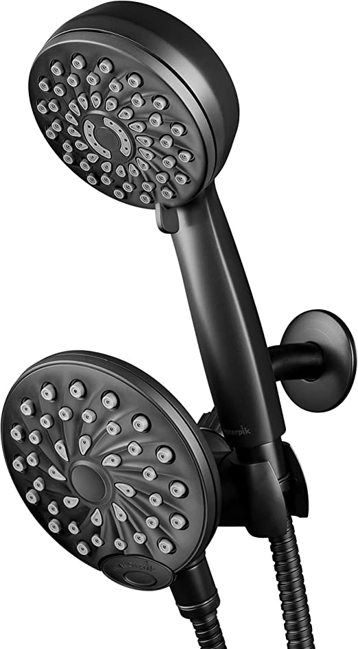 Waterpik One-Touch Dual 2-in-1 Shower System With Rain Shower Head and 7-Mode Hand Held Shower Head, Matte Black XPB-135E-765ME