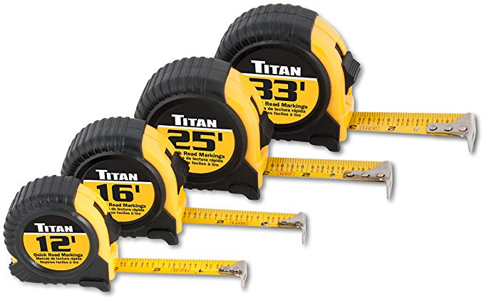 Titan Tools 10902 4-Piece Tape Measure Set (12', 16', 25' and 33')