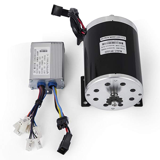 VEVOR Electric Motor 48V 1000W DC Motor 3000-3360 RPM Brushed Speed Motor and Controller Set for Electric Scooter Go Kart E-Bike