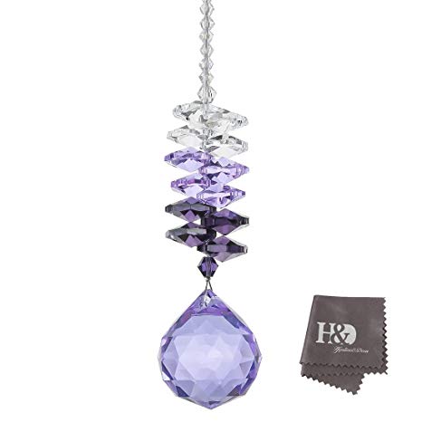 H&D 30mm Purple Chandelier Crystals Ball Rainbow Octogon Chakra Hanging Suncatcher Decorating Balls