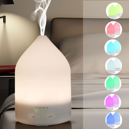 Essential Oil DiffuserMarsboy Aroma Diffuser Humidifier With LED Cool Mist-Ultrasonic AromatherapyWhite 150ML US Standard