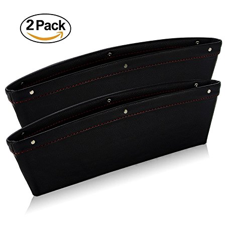 Catch Caddy Car Seat Catcher Magic Box Car Organizer (Set Of 2) Side Gap Pocket For Wallet, Phones Maps Cash & Glasses-Spacious Best Car Storage PU Leather