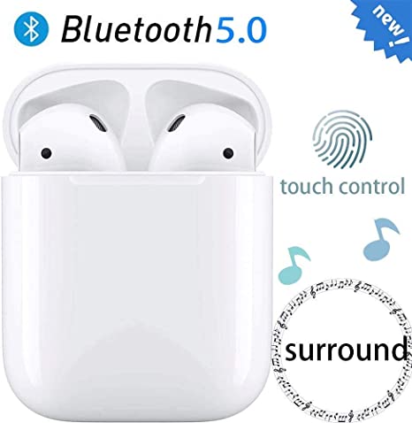 Wireless Earbuds Headsets, Bluetooth 5.0 Headphones, 24Hrs Charging Case 3D Stereo IPX5 Waterproof Pop-ups Auto Pairing for iPhone/Android/Airpods