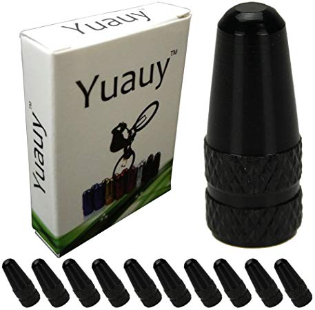 Yuauy 10 Pcs Black MTB Presta Bike Bicycle Road Racing Coloured Metal Anodized Machined Aluminum Alloy Tire French Style Valve Cap Dust Covers