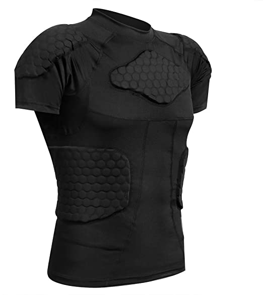 Zicac Men's Sports Shock Rash Guard Compression Padded Shirt Soccer Basketball Protective Gear Chest Rib Guards