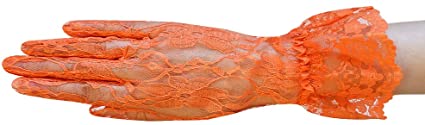 ZAZA BRIDAL Flower Pattern Women's Lace Gloves with Ruffle Wrist Length