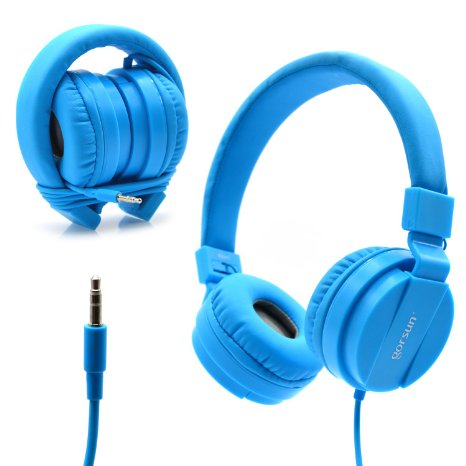 Bluelark(TM) Portable 3.5mm Foldable Over-Ear Headphone Headset Wired Pure Musical Audio Headphones Lightweght Cord Earphones Noise Cancelling Stereo Headsets for Phones, PC, MP3/ MP4 Player and More (Blue)
