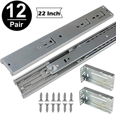 Gobrico 22-Inch Soft Close Drawer Slides 3-fold Telescopic Full Extension Ball Bearing Rear Mount Drawer Slides with Brackets, 12Pair