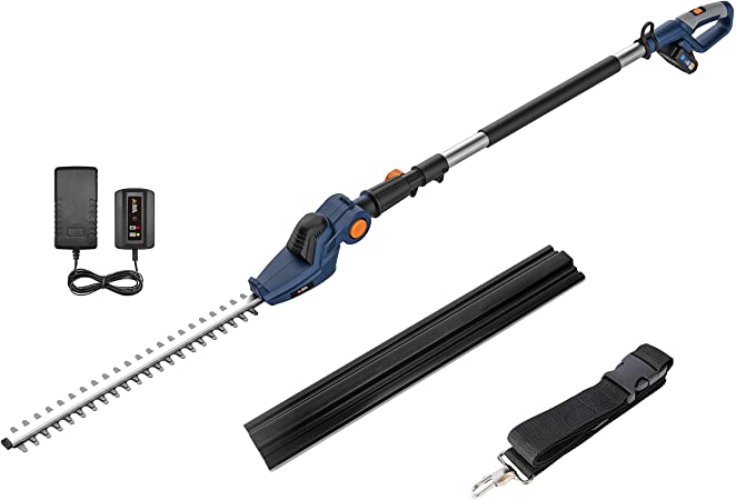 BLUE RIDGE 18V Cordless Pole Hedge Trimmer with 2.0Ah Battery, Telescopic Long Reach, Extendable 45cm Cutting Length, Adjustable Head for Tall Hedges, 1 Hour Fast Charge BR8251