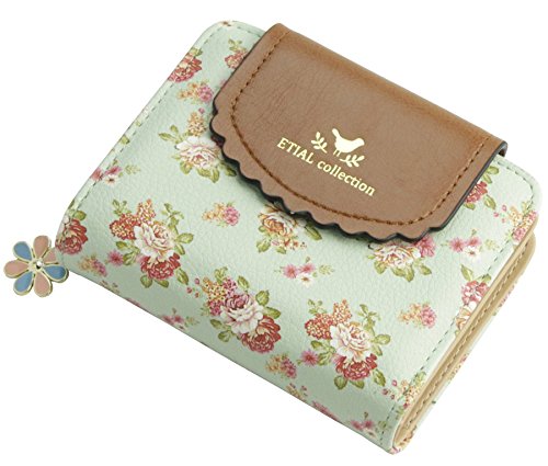 ETIAL Women's Vintage Floral Zip Mini Wallet Short Design Coin Purse